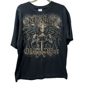 King of the War Y2K Grunge Skeleton‎ Warrior Sword Puffy Graphic T-shirt - XL